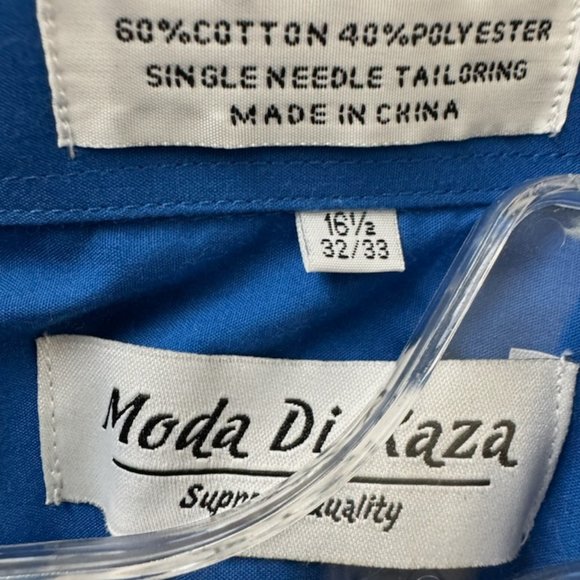 Moda Di Raza Blue Mens Dress Shirt -16-1/2 NWOT - Picture 3 of 3